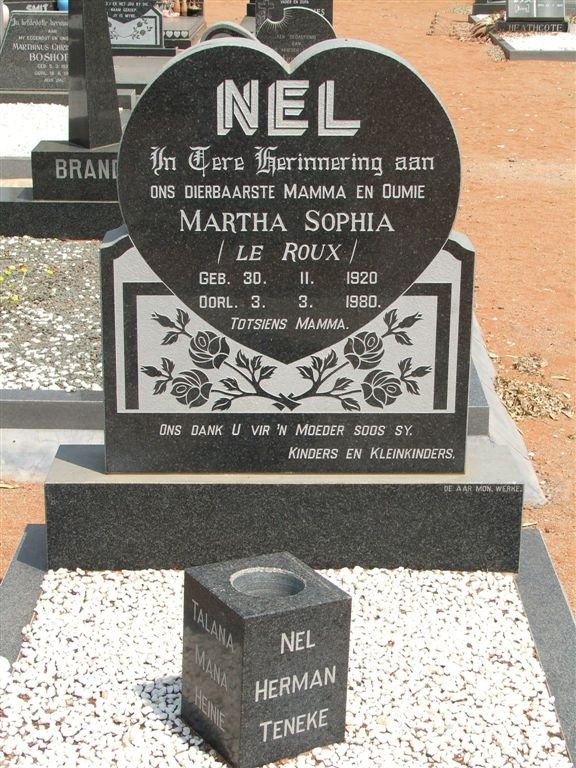 NEL Martha Sophia nee LE ROUX 1920-1980