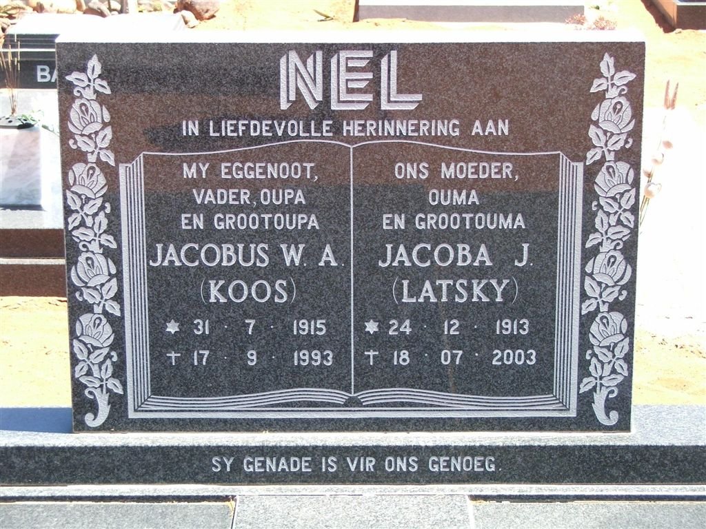 NEL Jacobus W.A. 1915-1993 &amp; Jacoba J. LATSKY 1913-2003