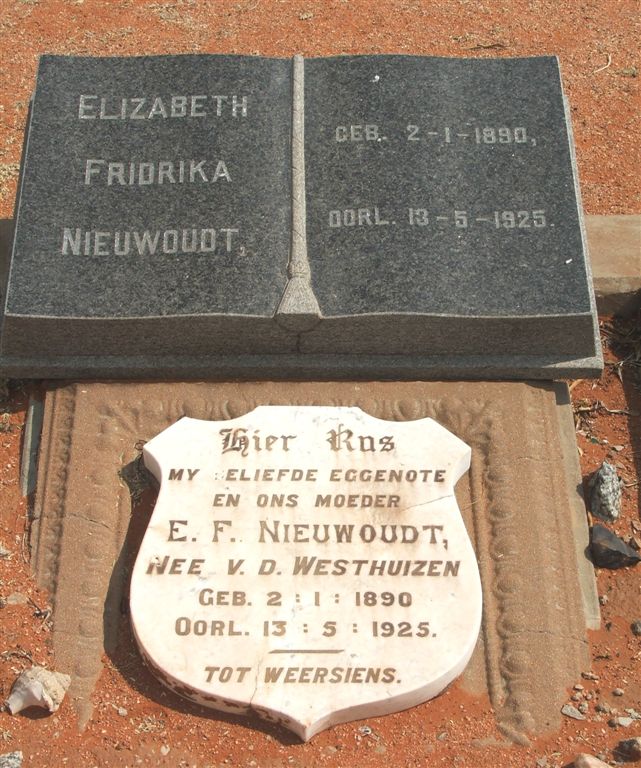 NIEWOUDT Elizabeth Fridrika nee V.D.WESTHUIZEN  1890-1925