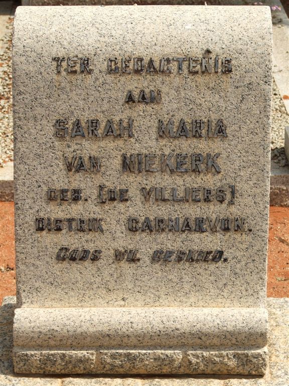 NIEKERK Sarah Maria, van nee DE VILLIERS