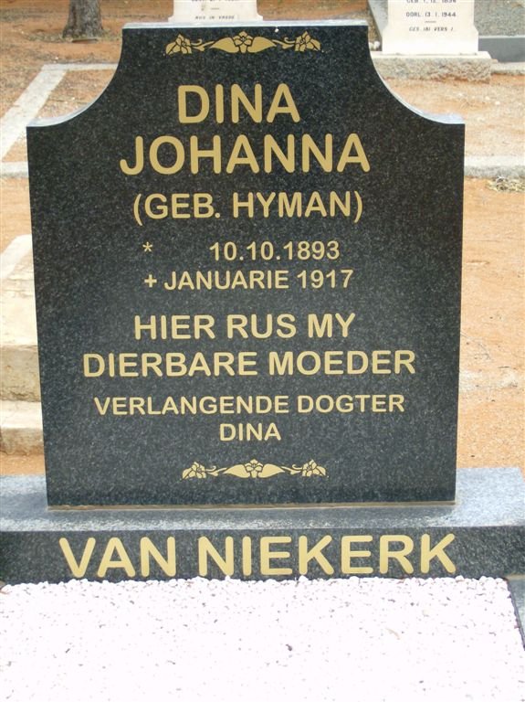 NIEKERK Dina Johanna, van nee HYMAN 1893-1917