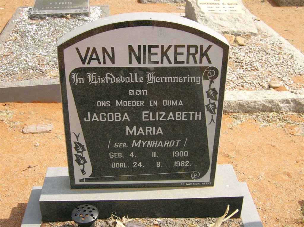 NIEKERK Jacoba Elizabeth Maria, van nee MYNHARDT 1900-1982