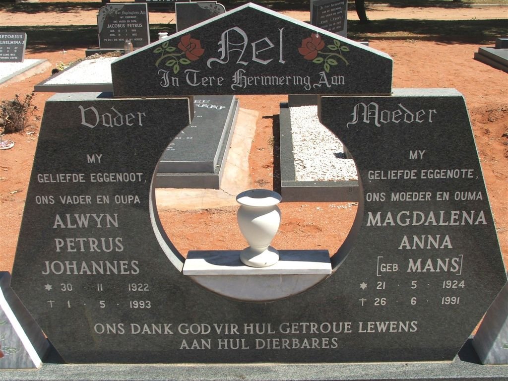 NEL Alwyn Petrus Johannes 1922-1993 &amp; Magdalena Anna MANS 1924-1991