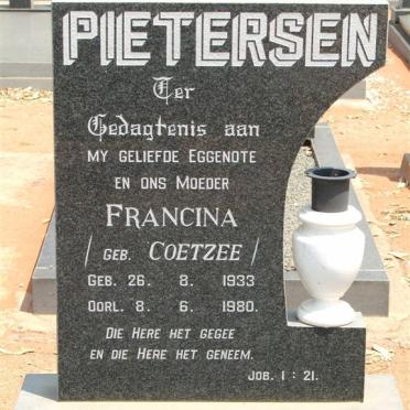 PIETERSEN Francina nee COETZEE 1933-1980