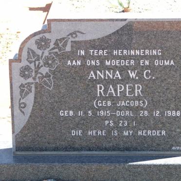 RAPER Anna W.C. nee JACOBS 1915-1988
