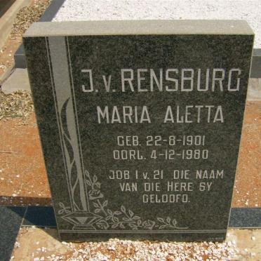 RENSBURG Maria Aletta, J.v. 1901-1980