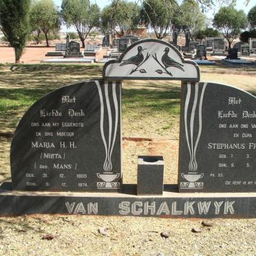 SCHALKWYK Stephanus Francois, van 1900-1976 &amp; Maria H.H. MANS 1905-1974