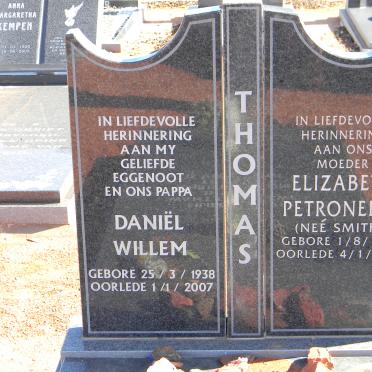 THOMAS Daniël Willem 1938-2007 &amp; Elizabeth Petronella SMITH 1945-2009