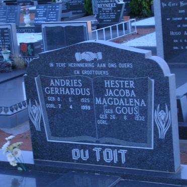 TOIT Andries Gerhardus 1925-1999 &amp; Hester Jacoba Magdalena GOUS 1932-