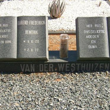WESTHUIZEN Barend Frederick Hendrik, van der 1920-1977 &amp; Albertha Petronella 1927-1992