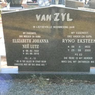 ZYL Ryno Eksteen, van 1933-2000 &amp; Elizabeth Johanna LUTZ 1932-2010