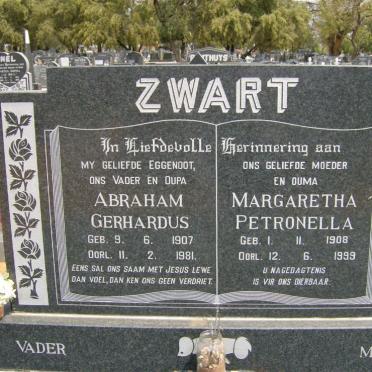 ZWART Abraham Gerhardus 1907-1981 &amp; Margaretha Petronella 1908-1999