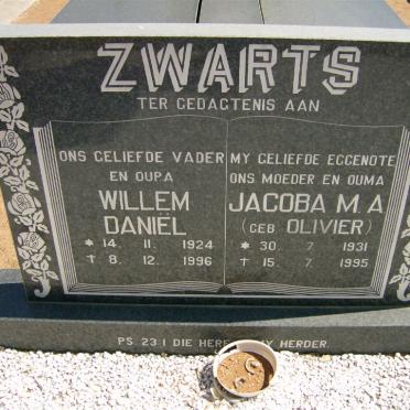 ZWARTS Willem Daniël 1924-1996 &amp; Jacoba M.A. OLIVIER 1931-1995