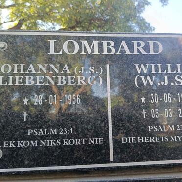 LOMBARD W.J.S. 1953-2021 & J.S. nee LIEBENBERG 1956-