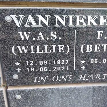 NIEKERK W.A.S., van 1927-2021 & F.E. 1936-