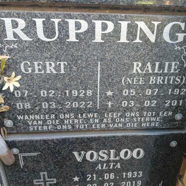 RUPPING Gert 1928-2022 & Ralie nee BRITS 1929-2017