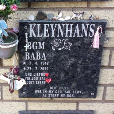 KLEYNHANS B.G.M. 1942-2012