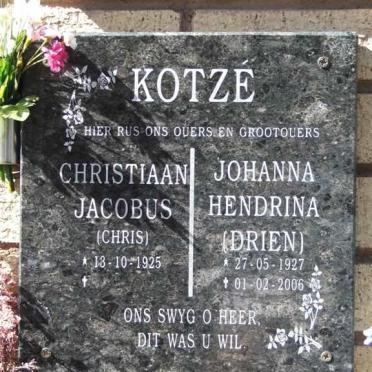 KOTZE Christiaan Jacobus 1925- &amp; Johanna Hendrina 1927-2006
