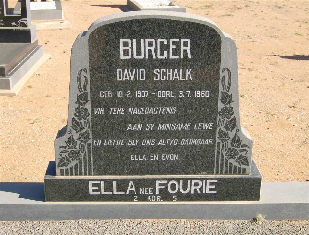 BURGER David Schalk 1907-1960