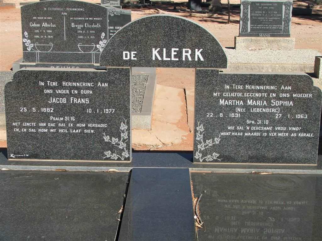 KLERK Jacob Frans, de 1882-1977 &amp; Martha Maria Sophia LIEBENBERG 1891-1963