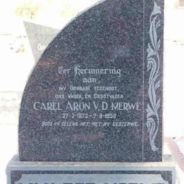 MERWE Carel Aron, v.d.1872-1959 &amp; Louisa J.J. KRUGER 1881-1972