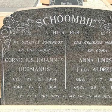 SCHOOMBIE Cornelius Johannes Hermanus 1894-1968 &amp; Anna Louisa ALDRED 1899-1979