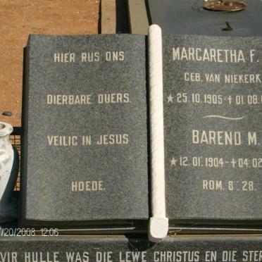 SWARTZ Barend M. 1904-1978 &amp; Margaretha F.H. VAN NIEKERK 1905-1973