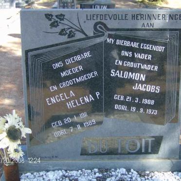 TOIT Salomon Jacobs, du 1908-1973 &amp; Engela Helena P. 1911-1989