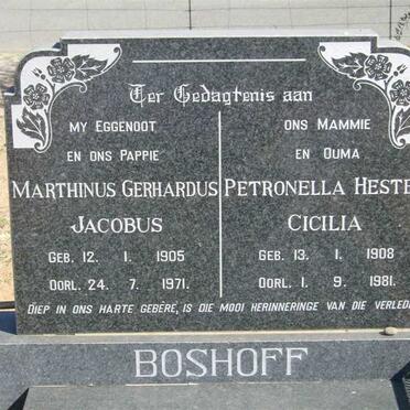 BOSHOFF Marthinus Gerhardus Jacobus 1905-1971 &amp; Petronella Hester Cicilia 1908-1981
