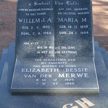 BERGH Willem J.A. 1893-1969 &amp; Maria M. 1898-1984 :: MERWE Elizabeth, van der 1925-1995