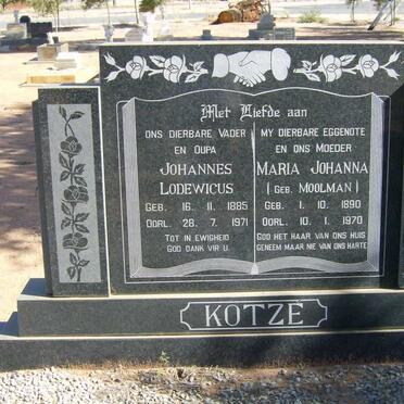 KOTZÉ Johannes Lodewicus 1885-1971 &amp; Maria Johanna MOOLMAN 1890-1970
