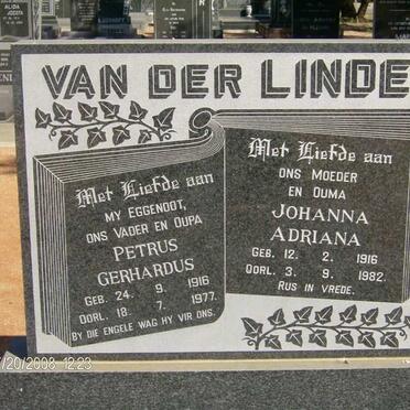 LINDE Petrus Gerhardus, van der 1916-1977 &amp; Johanna Adriana 1916-1982