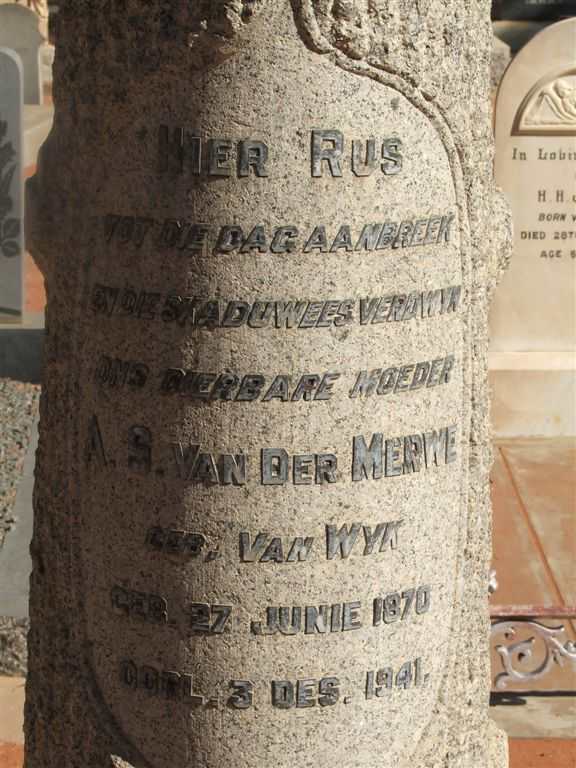 MERWE A.S., van der nee VAN WYK 1870-1941