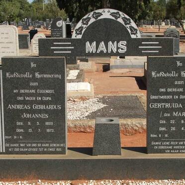 MANS Andreas Gerhardus Johannes 1889-1973 &amp; Gertruida Aletta MARITZ 1897-1983