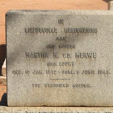 MERWE Martha M., v.d. nee LOUW 1872-1943