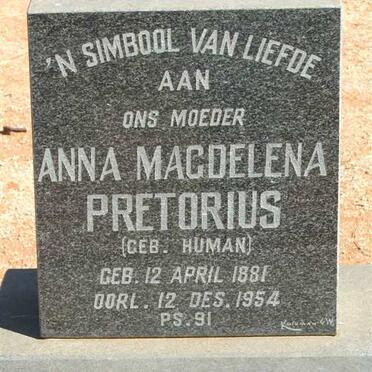 PRETORIUS Anna Magdelena nee HUMAN 1881-1954