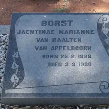 BORST Jaentinae Marianne nee VAN RAALTEN, VAN APPELDOORN 1898-1980