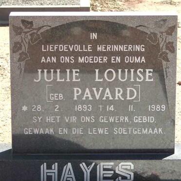 HAYES Julie Louise nee PAVARD 1893-1989