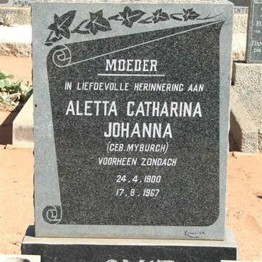 SMIT Aletta Catharina Johanna formerley ZONDAGH nee MYBURGH 1900-1967