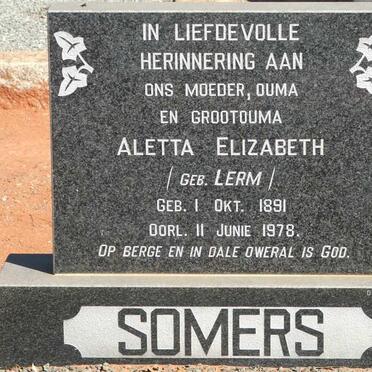 SOMERS Aletta Elizabeth nee LERM 1891-1978