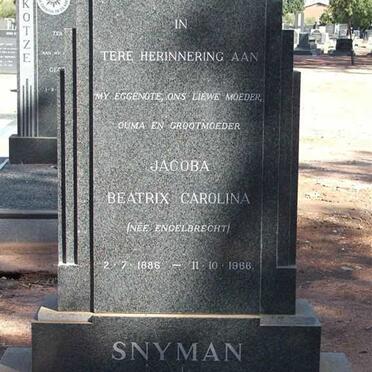 SNYMAN Jacoba  Beatrix Carolina nee ENGELBRECHT 1886-1966