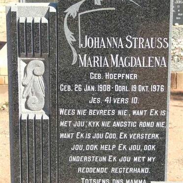 STRAUSS Johanna Maria Magdalena nee HOEPFNER 1908-1976