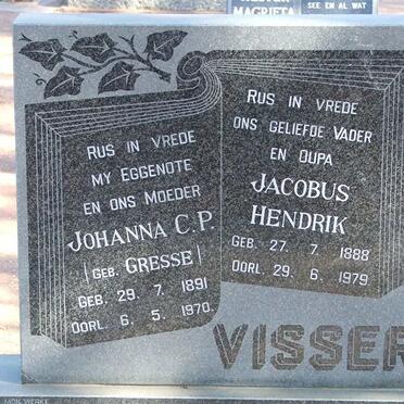 VISSER Jacobus Hendrik 1888-1979 &amp; Johanna C.P. GRESSE 1891-1970
