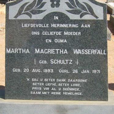 WASSERFALL Jacob 1886-1954 &amp; Martha Magrietha SCHULTZ 1893-1971