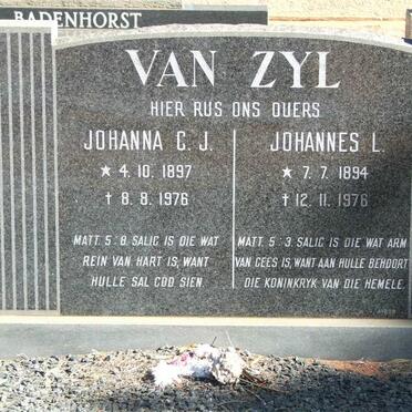 ZYL Johannes L., van 1894-1976 &amp; Johanna C.J. 1897-1976