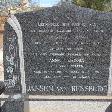 RENSBURG Cornelis Frans, Jansen van 1885-1963 &amp; Anna Jacoba VAN HEERDEN1885-1970