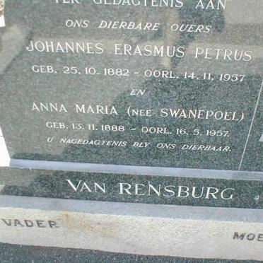 RENSBURG Johannes Erasmus Petrus, van 1882-1957 &amp; Anna Maria SWANEPOEL 1888-1957