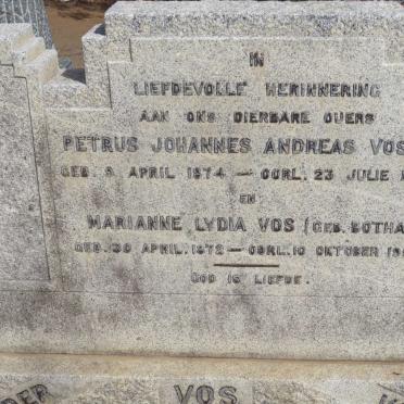 VOS Petrus Johannes Andreas 1874-1933 &amp; Marianne Lydia BOTHA 1872-1952