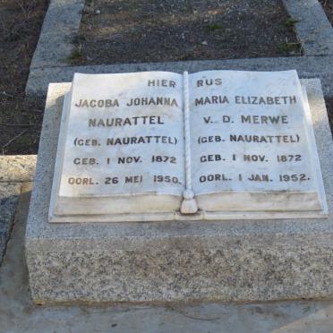 NAURATTEL Jacoba Johanna nee NAURATTEL 1872-1950 :: V.D. MERWE Maria Elizabeth nee NAURATTEL 1872-1952