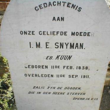SNYMAN I.M.E. nee KUUN 1858-1911